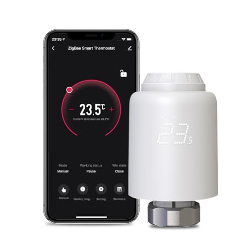 MOES Heizkörperthermostat Smart,Heizungsthermostat WLAN(MOES ZigBee Hub erforderlich),Thermostat Heizung Programmierbarer mit Fenstererkennung, Energiesparend, Kompatibel mit Alexa und Google Home von MOES