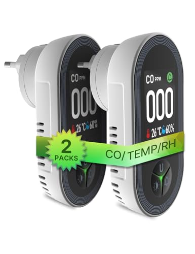MOES Kohlenmonoxid-Melder mit Stecker, 3-in-1 CO-Melder mit Temperatur- & Luftfeuchtigkeitssensor, mit akustischem Alarm für CO – geeignet für Haus & Wohnmobil 2 Stück von MOES