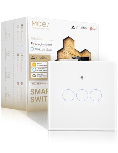 MOES Matter Wlan Smart Lichtschalter Kompatibel mit Apple Home/Alexa/Google Home/Smart Things, 3 Fach 1 Wege Wifi Touch Schalter Unterputz mit Speicher nach dem Ausschalten,Erfordert Neutralleiter von MOES