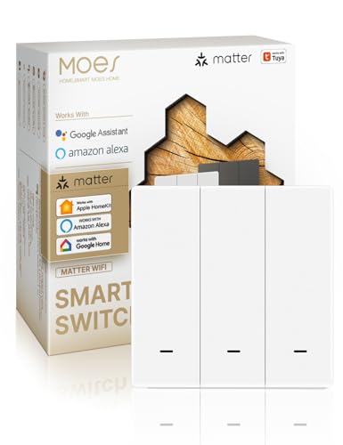 MOES Matter Wlan Smart Lichtschalter Unterputz Kompatibel mit Apple Home/Alexa/Google Home/Smart Things,3 Fach 1 Wege Smart Switch Erfordert Neutralleiter,Speicher nach dem Ausschalten MOES Matter Wlan Smart Lichtschalter Unterputz Kompatibel mit Apple Home/Alexa/Google Home/Smart Things,3 Fach 1 Wege Smart Switch Erfordert Neutralleiter,Speicher nach dem Ausschalten von MOES