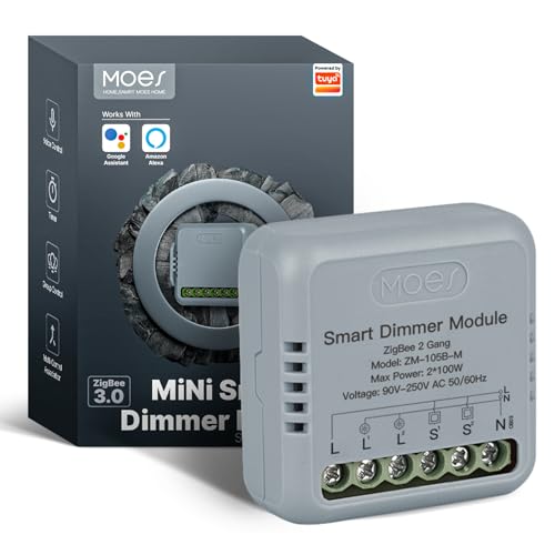 MOES Mini ZigBee LED Dimmer Schalter Modul,Smart Unterputz Dimmschalter für Alexa Google Home,Erfordert MOES ZigBee Hub,2 Gang von MOES