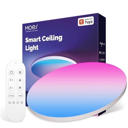 MOES Smart LED Deckenleuchte,Ø29cm24W/2500LM/3000K-6500K RGB Dimmable Deckenlampe mit 16 Millionen DIY Farben und Fernsteuerung,Kompatibel mit Alexa/Google Home,Smart life/Tuya APP von MOES