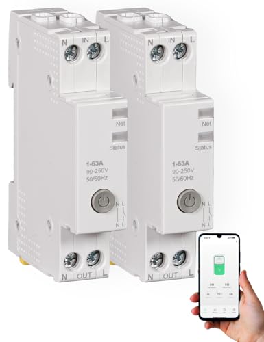 MOES Smart Zeitschaltuhr Hutschiene 1P+N 16A 25A 40A 63A Mit Metering,Wlan Schalter für Sicherungsautomat Kompatibel Alexa & Google Home, Überstrom- und Überspannungsschutz, Smart Life/Tuya App 2Pack von MOES