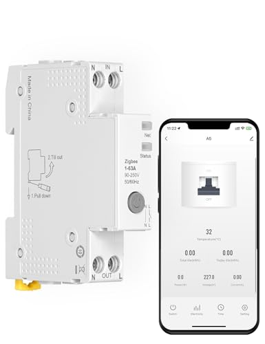 MOES Smart Zigbee Zeitschaltuhr Hutschiene 1P+N 16A 25A 40A 63A mit Metering, Wlan Schalter (Zigbee-Gateway erforderlich), kompatibel mit Alexa & Google Home, Überstrom-/Überspannungsschutz von MOES