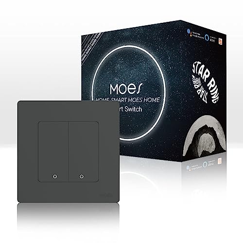 MOES Smart Lichtschalter,Zigbee Schalter ohne Neutralleiter (Erfordert MOES Hub),Star Ring Series Schalter Unterputz,Kompatibel mit Alexa und Google Assistant 2 GANG von MOES