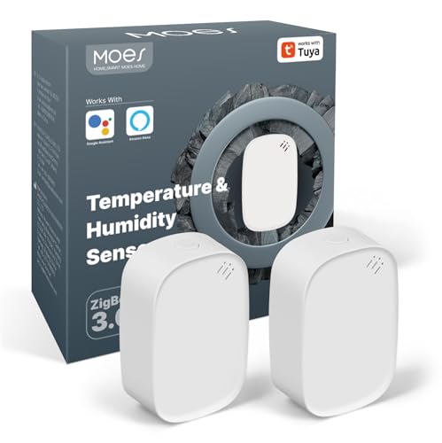 MOES Tuya Smart ZigBee Thermometer Hygrometer Innen（MOES ZigBee Hub Erforderlich),Temperatur- und Feuchtigkeitssensor Digitales mit App-Steuerung,Datenspeicherung(2 Pack) von MOES