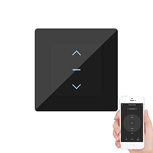 MOES WiFi Smart Vorhangschalter Modernes Touch-Design für motorisierte Vorhänge und Rollo, kompatibel mit Tuya/Smart Life App, Fernbedienung, Alexa und Google Home Sprachsteuerung, Schwarz von MOES