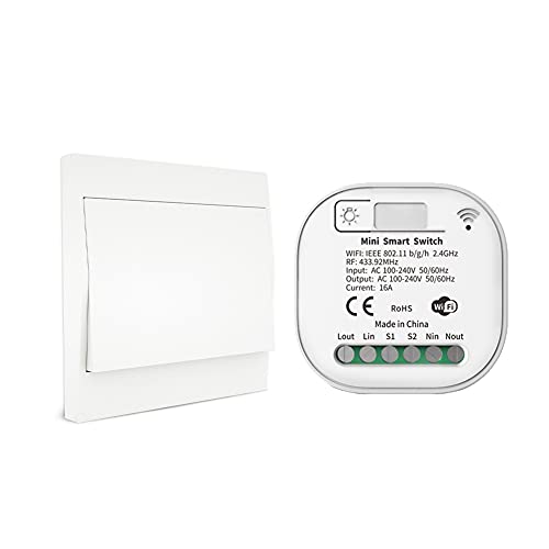 MOES Wireless RF433 und WiFi Lichtschalter Fernbedienung, Keine Batterie Keine Verkabelung Kein Hub erforderlich, kompatibel mit Alexa Google Home Tuya Smart Life APP, 1 Stück Schalter 1 Empfänger Kit von MOES