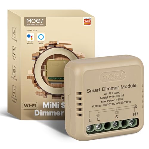 MOES Wlan 2.4GHz Mini Dimmer Schalter Modul,Smart LED Dimmschalter Unterputz Kompatibel mit Smart Life Tuya App Fernbedienung,Alexa & Google Home,1 Gang von MOES