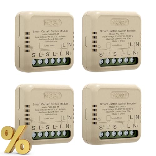 MOES Wlan Alexa Smart Rolladenschalter Modul mit Prozentanpassung,Relais Rolladen Zeitschaltuhr für Rollladenmotor, Kompatibel mit Smart Life Tuya App, Alexa und Google, Neutralleiter erforderlich 4P MOES Wlan Alexa Smart Rolladenschalter Modul mit Prozentanpassung,Relais Rolladen Zeitschaltuhr für Rollladenmotor, Kompatibel mit Smart Life Tuya App, Alexa und Google, Neutralleiter erforderlich 4P von MOES