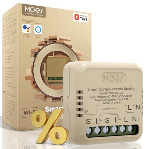 MOES Wlan Alexa Smart Rolladenschalter Modul mit Prozentanpassung,Relais Rolladen Zeitschaltuhr für Rollladenmotor, Kompatibel mit Smart Life Tuya App, Alexa und Google, Neutralleiter erforderlich von MOES