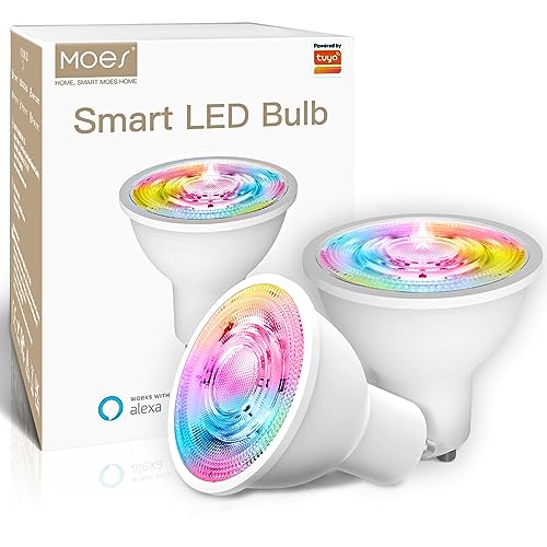 MOES ZigBee GU10 Smart Lampe Dimmable RGB,kompatibel mit Philips Hue,White & Colour Ambiance LED GU10,Pack 2 x 345 lm,funktioniert mit Alexa(Zusätzlich zu Echo Plus)&Google Assistant von MOES