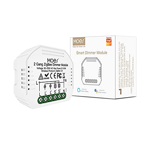 MOES ZigBee Mini Smart Alexa Dimmer Lichtschalter 2 Gang Relais Modul, Funk Schalter LED Kompatibel mit Smart Life Tuya Amazon Alexa Google Home【Funktioniert nur mit Tuya ZigBee Hub】 von MOES