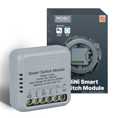 MOES Zigbee Lichtschalter Unterputz,MINI Smart Relais Modul (Erfordert Neutralleiter und MOES Zigbee Gateway),Kompatibel mit Smart Life Tuya App,Alexa und Google Home 2 fach von MOES