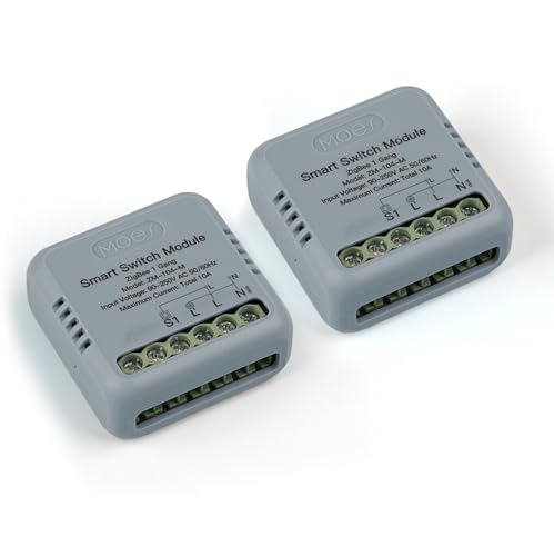 MOES Zigbee Lichtschalter Unterputz 2 Pack,MINI Smart Relais Modul (Erfordert Neutralleiter und MOES Zigbee Gateway),Kompatibel mit Smart Life Tuya App,Alexa und Google Home 1 fach von MOES