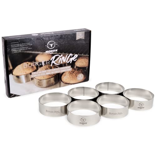 MOESTA-BBQ 10376 Burgerringe - 6er Set aus 100% Edelstahl (Größe XL) - Back-Ring für Burger-Bun-Brötchen - Servierring von MOESTA BBQ EST. 2012