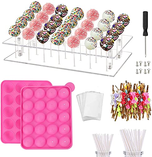 302-teiliges Cake-Pop-Maker-Set, MOFASVIGI Cake-Pop-Backform mit 1 Lutscherhalter aus Acryl, 1 Silikonform-Set, 100 durchsichtige Beutel, 100 Leckerli-Stäbchen, 100 goldene Fliegen von MOFASVIGI