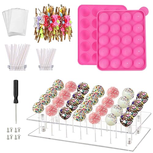 MOFASVIGI 302 Stück Cake Pop Formen Set Mit 1 Acryl Lollipop Halter,1 Silikon Form Set,100 Pcs klare Taschen,100 Pcs Treat Sticks,100 Pcs Gold Fliege MOFASVIGI 302 Stück Cake Pop Formen Set Mit 1 Acryl Lollipop Halter,1 Silikon Form Set,100 Pcs klare Taschen,100 Pcs Treat Sticks,100 Pcs Gold Fliege von MOFASVIGI