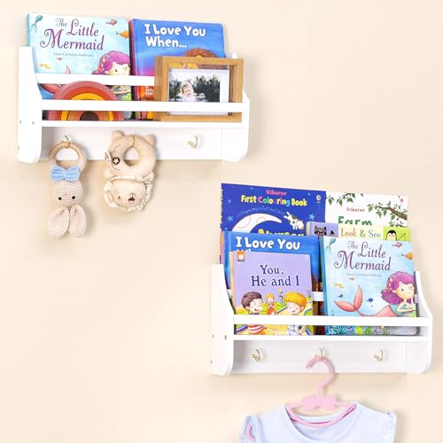 MOFASVIGI Kindergarten Bücherregal Set von 2 Baby schwimmende Regale Buch Regal Organiser Wand befestigte Regale Spielzeug hängende Organizer für Kinder Kindergarten Dekoration (White) von MOFASVIGI