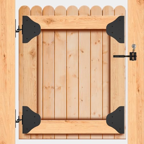 Mofeez Anti-Durchhängen Tor-Set, Zauntor-Hardware – robuste 90 Grad rechtwinklige Scharniere mit selbstsicherndem Torriegel und Eckstrebe – für Holztore, Gartenzaun (1 Set) von MOFEEZ