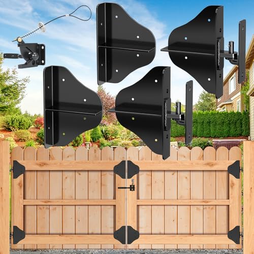 Mofeez Anti-Durchhängen Tor-Set, Zauntor-Hardware – robuste 90 Grad rechtwinklige Scharniere mit selbstsicherndem Torriegel und Eckstrebe – für Holztore, Gartenzaun (2 Set) von MOFEEZ