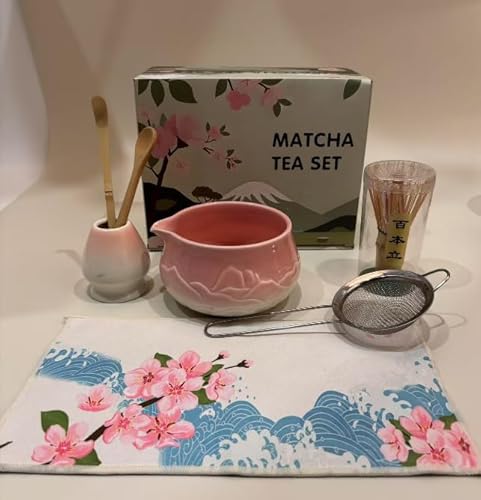 MOFELON Matcha Set 7-Teiliges, Matcha Besen,Matcha Schale mit Ausgießer,Matcha Whisk,Löffel, Sieb und Besen Halter,Matcha Tea Set Zubehör für Matcha -Liebhaber - Grün von MOFELON