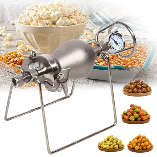 304 Edelstahl-Popcorn-Maschinen-Set, Hand-Popcorn-Maker, kleine Popcorn-Popper-Maschine für zu Hause, Popcorn-Popper mit Manometer für Familienfeiern,100ml von MOFGOE