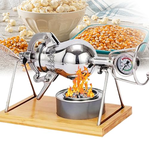 304 Edelstahl-Popcorn-Maschinen-Set, Hand-Popcorn-Maker, kleine Popcorn-Popper-Maschine für zu Hause, Popcorn-Popper mit Manometer für Familienfeiern,300ml von MOFGOE