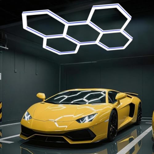 MOFGOE 24er-Pack Autogaragen-Lichtröhren, sechseckiges LED-Garagenlicht, 168 W, 6500 K, superhell, 5-Rastersysteme, Autopflegeleuchten für Garage, Autopflegegeschäft,Blau von MOFGOE