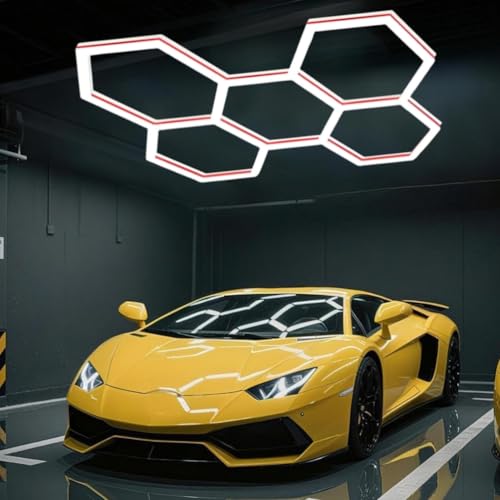 MOFGOE 24er-Pack Autogaragen-Lichtröhren, sechseckiges LED-Garagenlicht, 168 W, 6500 K, superhell, 5-Rastersysteme, Autopflegeleuchten für Garage, Autopflegegeschäft,Rot von MOFGOE