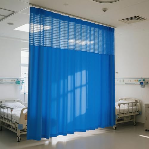 MOFGOE Flammhemmender Raumteiler für Krankenhäuser, Sichtschutz-Raumteilervorhang mit an der Decke montierten Schienensätzen, für Krankenhäuser, Labore, Schulen, 4 * 2,4 m,Blau von MOFGOE