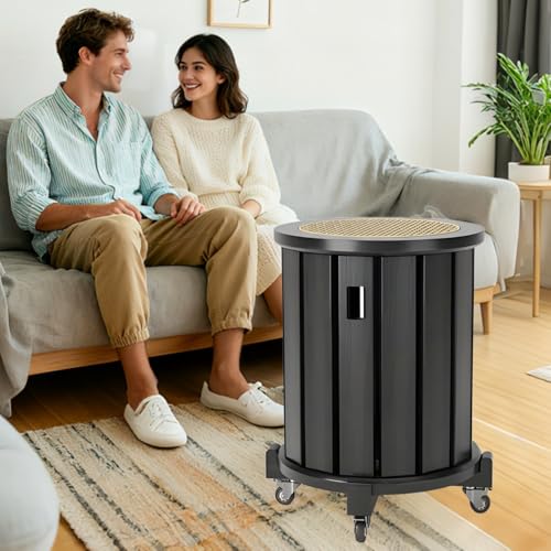 MOFGOE Stapelbare Hocker, 4er-Set, Hocker-Beistelltische mit Rädern, 18-Zoll-Hocker aus Holz, Keine Installation erforderlich, Couchtisch für Schlafzimmer, Wohnzimmer,Schwarz von MOFGOE