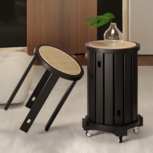 MOFGOE Stapelbare Holzhocker 4er-Set, Kleiner Beistelltisch aus Holz, vielseitiger Couchtisch zum Ineinanderstapeln, 45,7 cm große Holzhocker für Wohnzimmer, Bar,Schwarz von MOFGOE