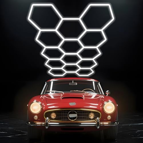 MOFGOE Superhelles sechseckiges LED-Garagenlicht, 456 W, 54720 lm, 6500 K Naturweiß, sechseckiges LED-Wabenlichtsystem, für Garage, Auto-Schönheitssalon, Auto-Detailing-Shop,14 Grids von MOFGOE