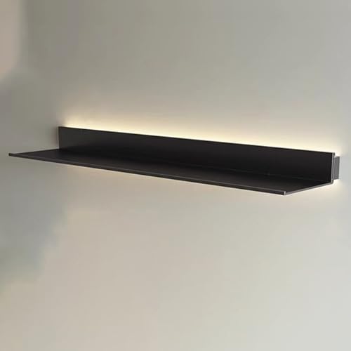 Schwebende Bücherregale aus schwarzem Metall, beleuchtetes Wandregal mit integriertem LED-Licht, 60 cm großes Wandregal für die Inneneinrichtung, Bilderregal, Beleuchtungsregal von MOFGOE