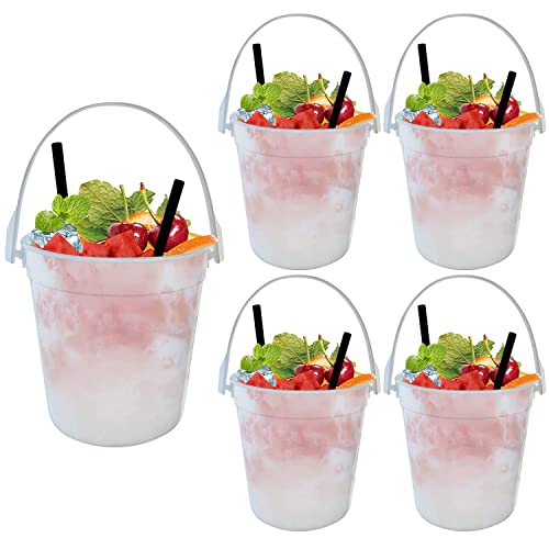 Kunststoff Cocktaileimer für Getränke, 5-teilige wiederverwendbare Eisgetränkebecher Smoothie Eimer für Parteien, Bar, Bier, Handheld 1-Liter Food Grade Eiseimer für Parteien (weiß) von MOFIC