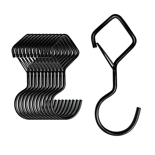 MOGADEE® 10 Stück S Haken Schwarz, Haken zum Einhängen, Haken mit Sicherung, Haken für Kleiderstange für Küche Werkstatt Badezimmer Garten Schlafzimmer Draussen von MOGADEE