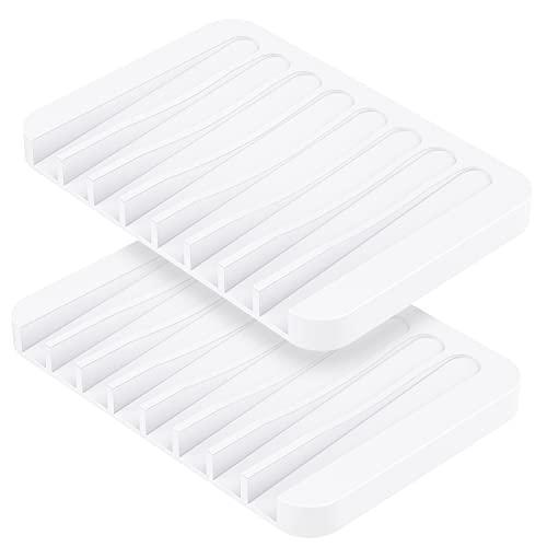 MOGADEE® 2 Stück Weiß Seifenschale Silikon, Seifenschale mit Ablauf, Seifenhalter Silikon für Badezimmer Dusche Rutschfreies Design Seifenablage für Bad Küche Zähler von MOGADEE