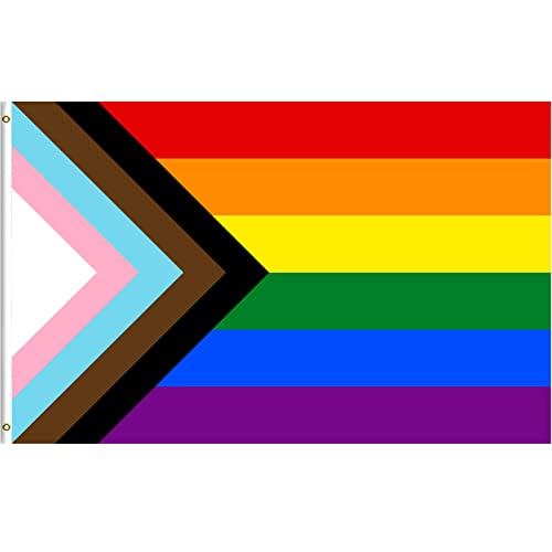 MOGADEE Progress Pride Flag: Joint-Pride Regenbogenflagge, 150 x 90 cm, Indoor und Outdoor tauglich, wetterfest mit Messingsen von MOGADEE
