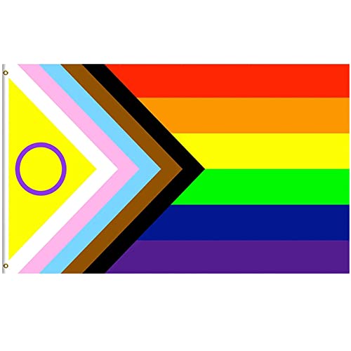 MOGADEE® Progress Pride Flag, Regenbogen Flagge, LGBTQ Flagge, The Gay Flag Joint-Pride Flag, 150 * 90cm, Kann Draußen Verwendet Werden, Weatherproof Gay Pride Flag mit 2 Messingösen von MOGADEE
