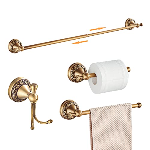 Antike Bronze Badezimmer Hardware Set,Verstellbarer Handtuchhalter, Toilettenpapierhalter, Handtuchhalter, Haken,Badezimmer Zubehör Set Wand (Geschnitztes Muster von MOGFCT