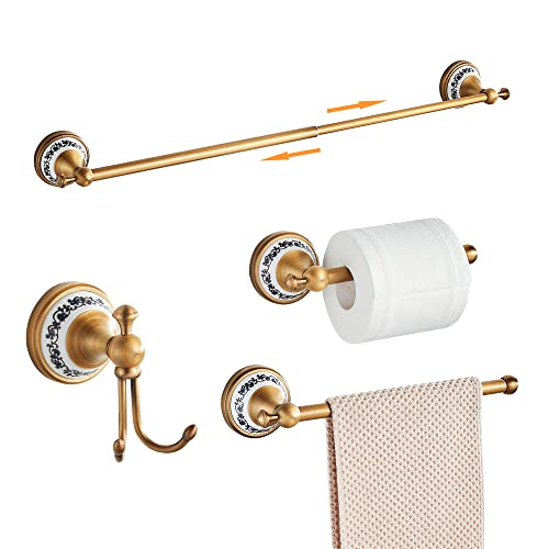 Antike Bronze Badezimmer Hardware Set,Verstellbarer Handtuchhalter, Toilettenpapierhalter, Handtuchhalter, Haken,Gold Badezimmer Zubehör Set Wand von MOGFCT