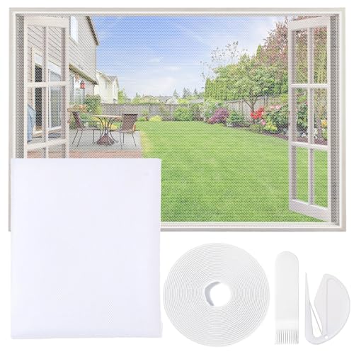 MOGITO Fliegengitter Fenster, Insektenschutz Fenster auf Fenstergrößen bis 130x110cm, Fliegengitter Fenster mit 1 Rollen Selbstklebend, Kein Bohren oder Schrauben, Weiß von MOGITO