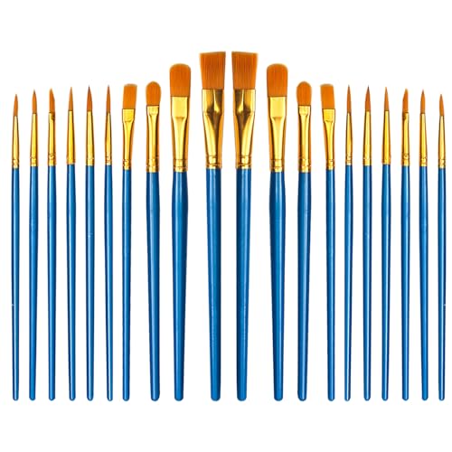 Pinsel-Set, Nylon-Haarpinsel, verschiedene Größen, für Acryl, Öl, Aquarell, Gouache, Malerei, Gesichtsbemalung, Pinsel für Kinder und Erwachsene, Blau, 20 Stück von MOGITO