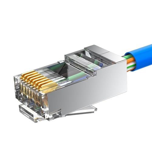 MOGOOD 50 Pack Cat 6A RJ45 Modulare Stecker, Geschirmter RJ45 Steckverbinder (Cat 6A Enden/RJ45 Modulare Stecker/Ethernet Stecker/8P8C Steckverbinder) für feste oder verseilte S/FTP Ethernet Kabel von MOGOOD