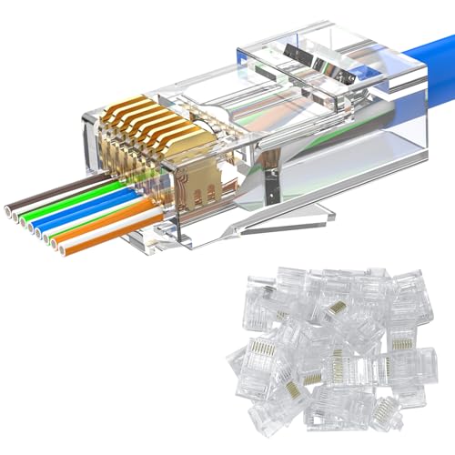 MOGOOD Cat6 Stecker, 25 Stück RJ45 Pass Through Stecker, Cat6 Pass Through Connectors für Cat5/Cat5e UTP Solid und Twisted Pair Kabel von MOGOOD