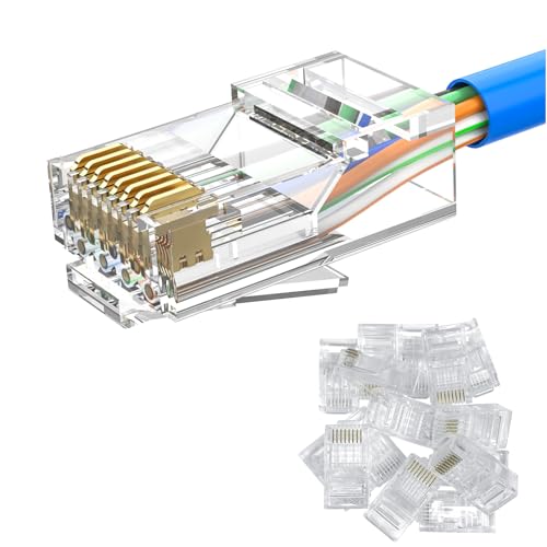 MOGOOD RJ45 Stecker 10Gbps, 10 Stück Ungeschirmter Cat6 Stecker, Vergoldeter Ethernet Netzwerk Endstecker, Cat6 ernet Anschluss, RJ45 Crimpstecker für Cat5E, Cat5 Verlegekabel von MOGOOD