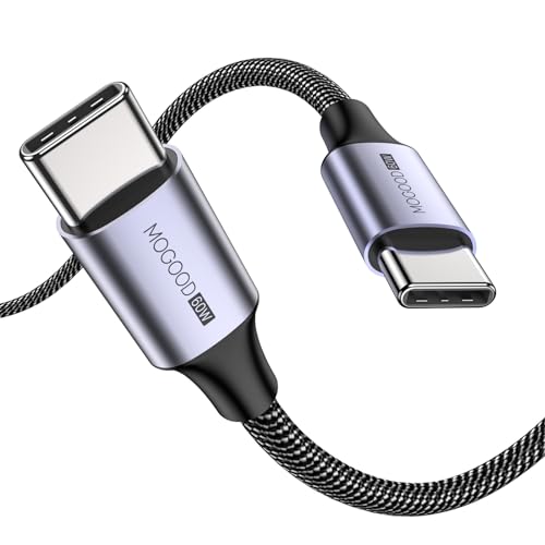 MOGOOD USB C auf USB C Kabel, C Stecker auf C Stecker, 60W Geflochtenes USB C auf C Schnellladekabel für iPhone 15/15 Pro/15 Plus,MacBook Pro,iPad Air 4,Samsung Galaxy S23 S22 S21 Ultra(Grau/2M) von MOGOOD