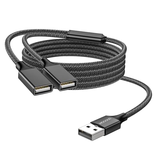 USB verlengkabel, USB-Splitter USB-A-stekker naar 2 aansluitingen, verlengkabel, duurzame USB-splinterkabel, nylonvlechtwerk, snelle gegevensoverdracht, compatibel met Printer, flashdrive von MOGOOD