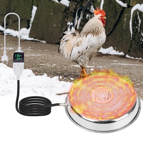 MOGOULUA Heizplatte für Geflügeltränke Hühner 34cm Hühnertränke Beheizte Basis Wassererhitzer mit Temperaturregelung Hühner Warmwasserbereiter für Hühnerstall von MOGOULUA